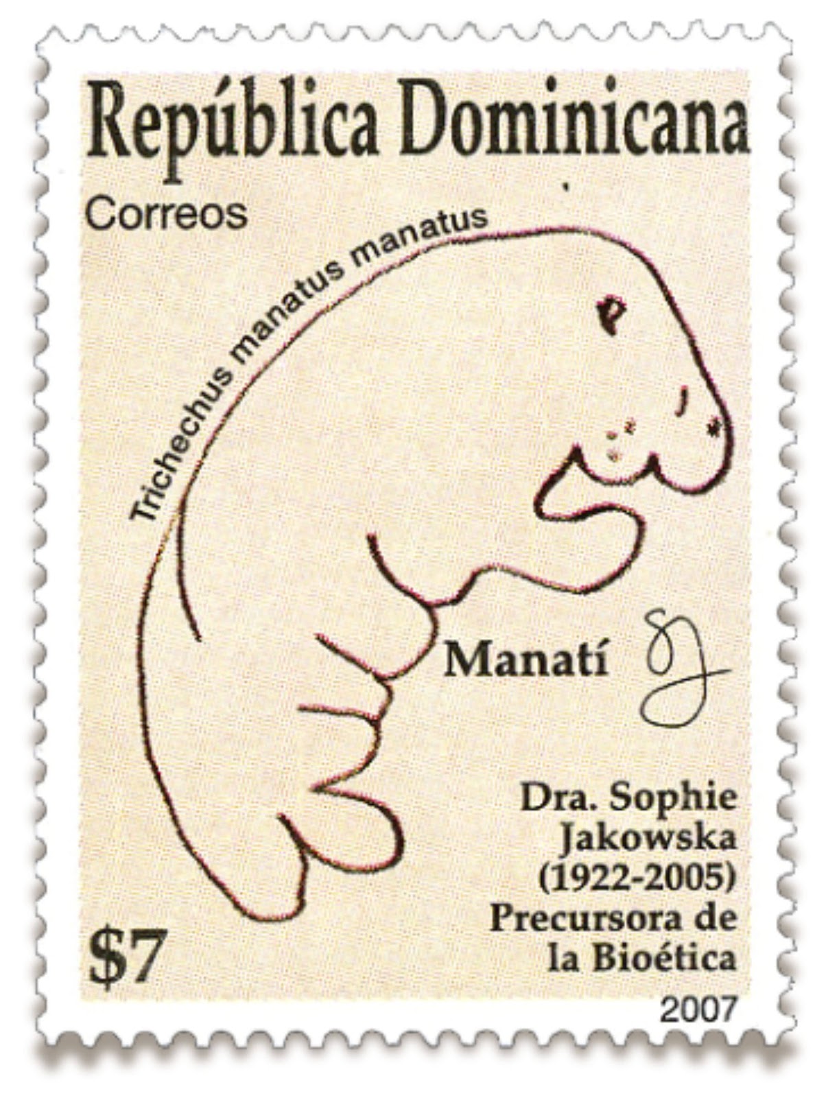 Manatí stamp, RD$7 — Dominican Republic, 2007